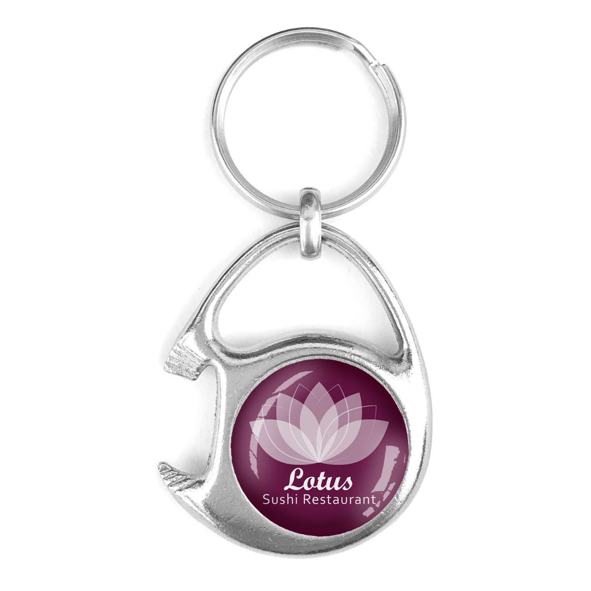 Robuuste metalen sleutelhanger met opener en doming