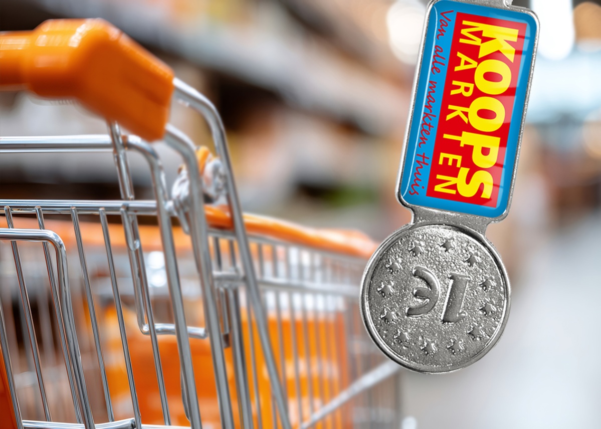 Winkelwagenmuntjes sleutelhangers