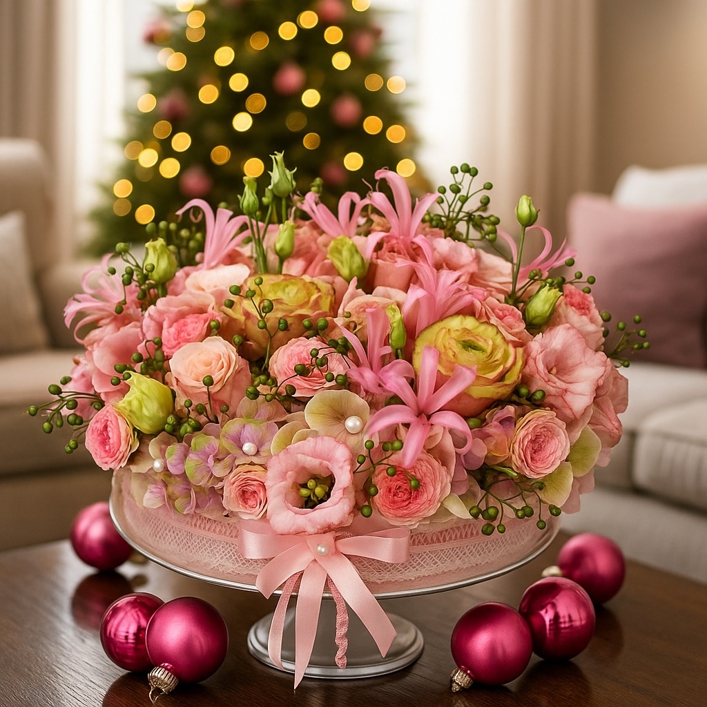 Image of  Christmas Soft Flower Cake Centerpiece